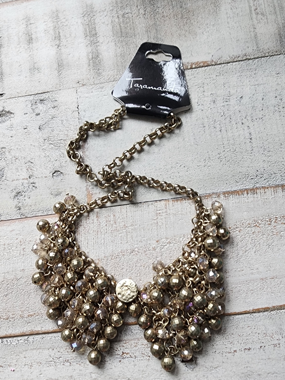 Gold Cluster Statement Necklace - Shimmering Champagne Beads